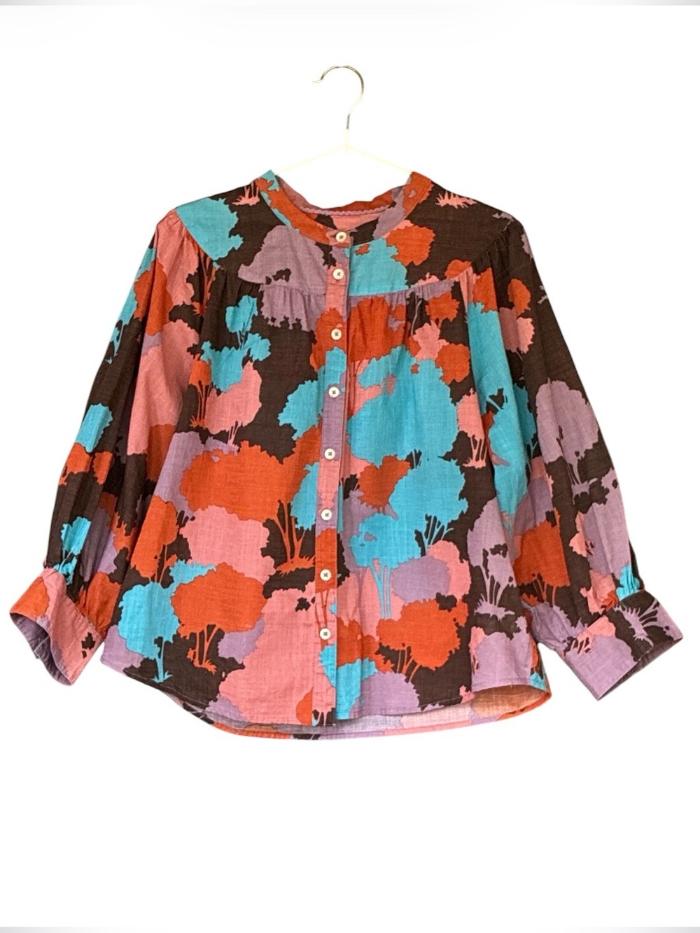 Porridge for Anthropologie Colorful Floral Print Button-Front Blouse